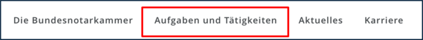 Screenshot des Hauptmenüs der Webseite, hervorgehoben "Aufgaben und Tätigkeiten"